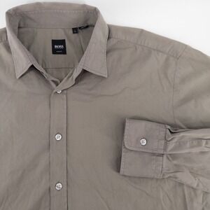 Hugo Boss Mens L Ronny Button Down Shirt Grey Slim Fit Long Sleeve Designer‎